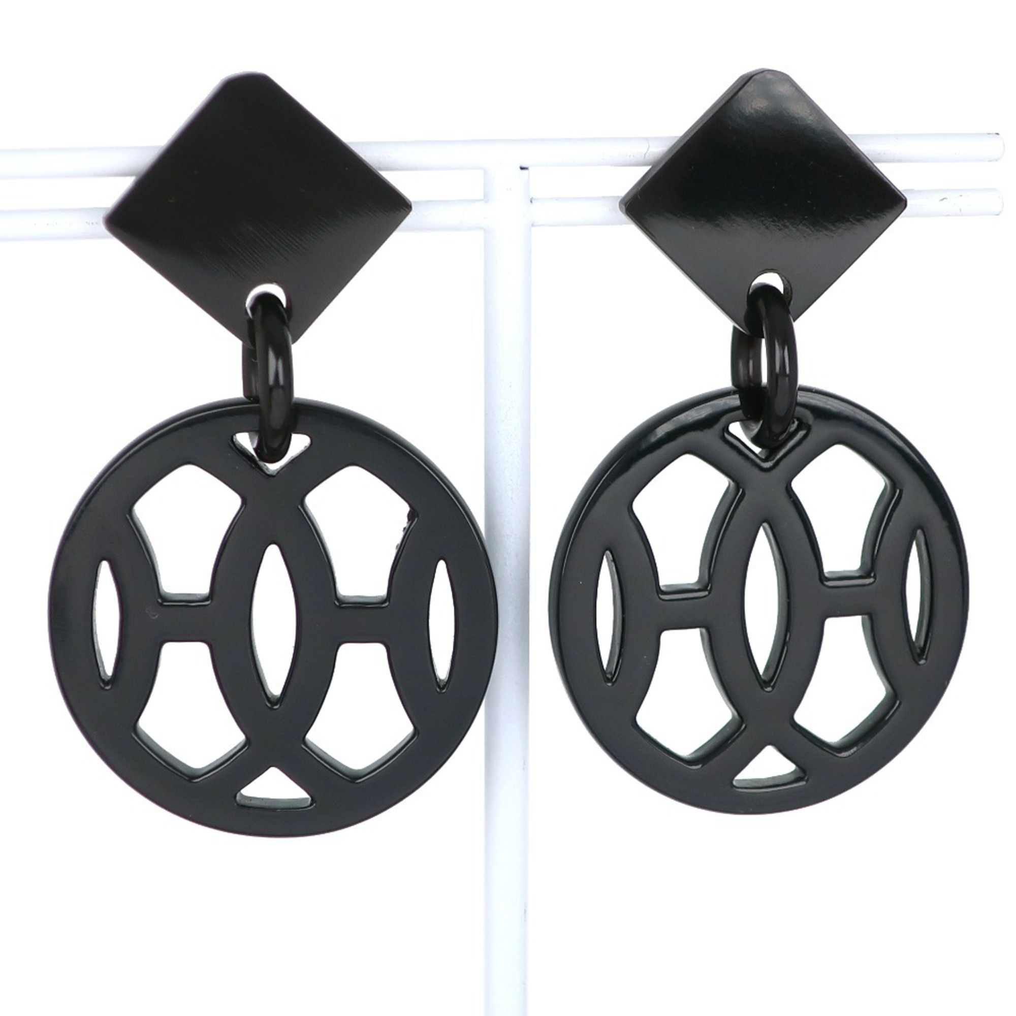 Hermes Ava Earrings Buffalo Horn Black Ladies